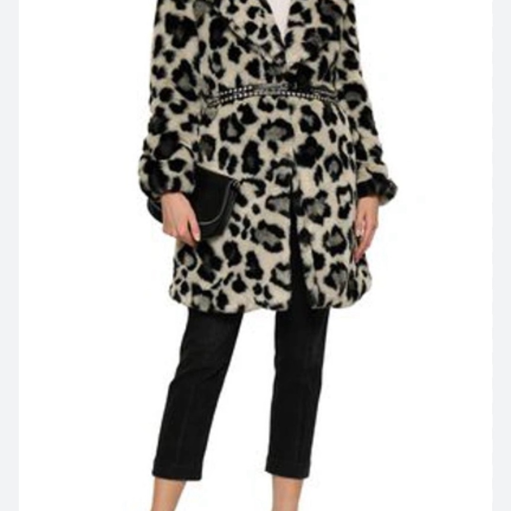 Michael Michael Kors Belted Leopard-print Faux Fur Coat In Stone Grey